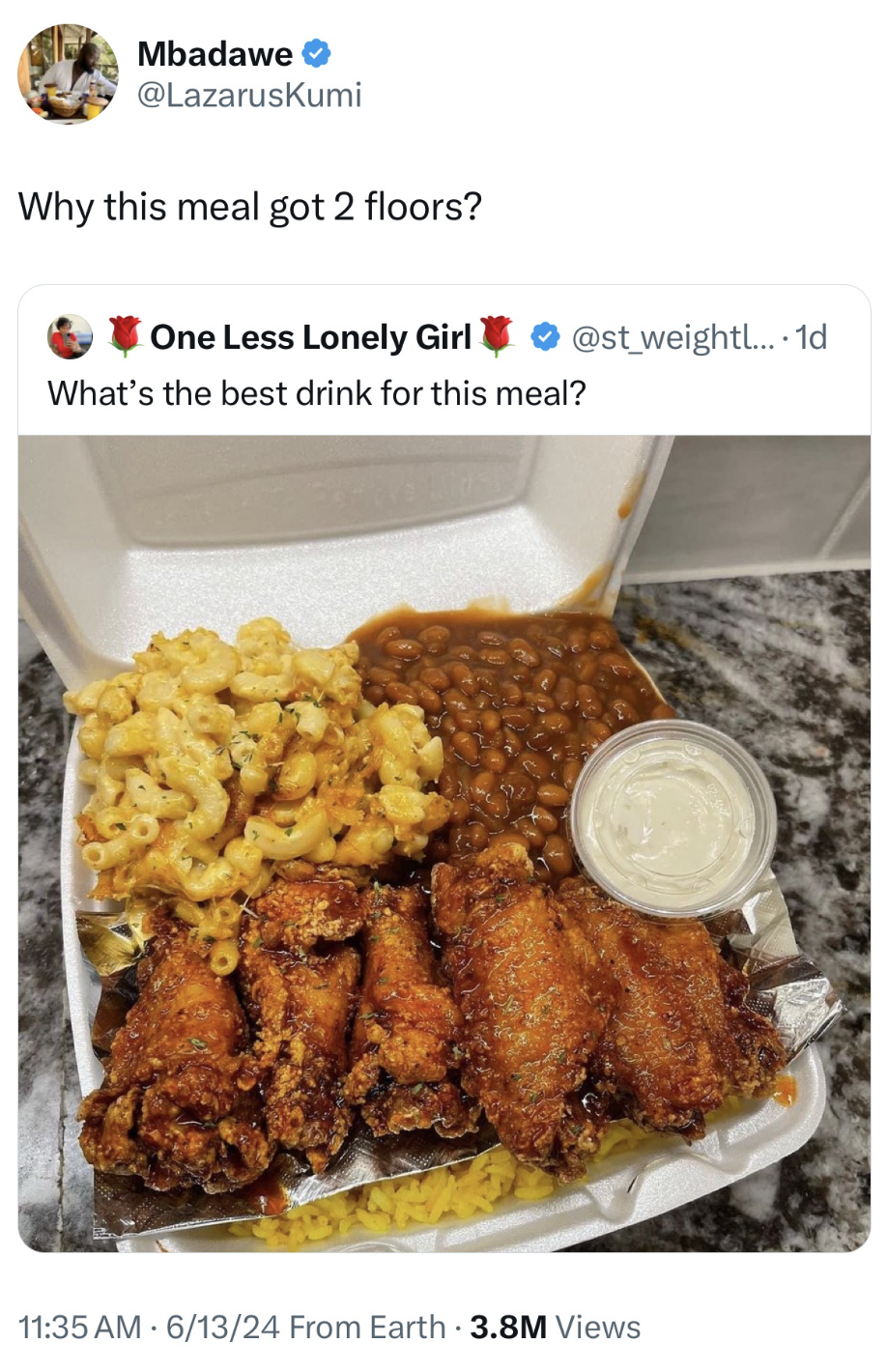fish fry - Mbadawe Why this meal got 2 floors? One Less Lonely Girl weight... 1d What's the best drink for this meal? 61324 From Earth 3.8M Views